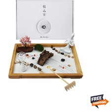 Mini Zen Garden Desk Decor Sand Tray with Rocks Rake Tree for Meditation picture