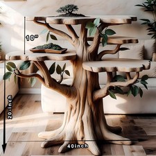 Tree Shaped Coffee Table,Solid Wood Nature Inspired Center Table,Rustic Living R picture