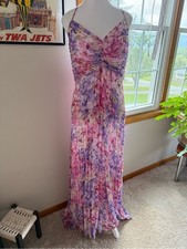 Express Floral Watercolor Pleated Chiffon Maxi Gown picture