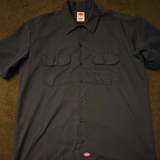 Dickies Men's Gray L Short Sleeve Button-Front Work Shirt 1574 Dark Green L picture