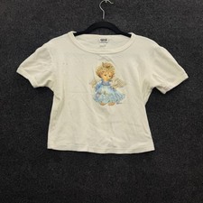 Vintage 90s Cette Angel Cherub Baby Tee Made in USA Cream Large picture