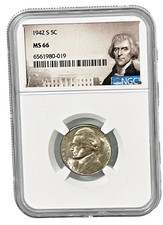 1942 S NGC MS 66  Jefferson Nickel 5C U.S Coin Portrait Lebel picture