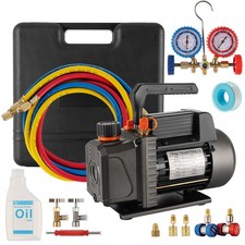 Combo 3.5 CFM 1/4HP Air Vacuum Pump HVAC + R134A Kit AC A/C Manifold Gauge Set picture
