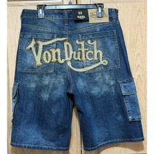 Von Dutch Cargo Jean Shorts Men's Size 32 Y2K Embroidered Logo NWT Denim Utility picture