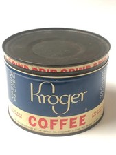 Vintage 1950s Kroger Coffee Tin Can 1 Lb Drip Grind Blue Litho Cincinnati Ohio picture
