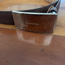Vintage GUCCI Tom Ford Era Brown Leather Block G Plate Buckle Belt Size 70 / 28 picture
