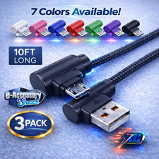 3 Pack 10ft 90 Right Degree Angle Fast Charge Micro USB Cable Power Cord Sync L picture