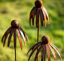 Rustic Round Flower Metal Garden Stake 30.7'Set of 3 Rustic Metal Yard Art Decor picture