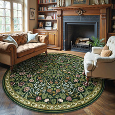 Moynesa Vintage 6ft Round Area Rug Green Floral Living Room Carpet picture