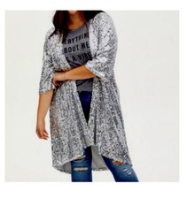 NWT Torrid Silver Sequin Open Front Duster Cardigan Jacket Size 1 (1X) Kimono picture