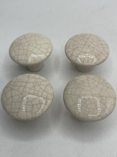 4 Vtg Porcelain Drawer Pull Cabinet Knobs Round Beige Crack No Screws picture