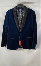 The Savile Row Company Men's Dalston Navy Blue Velvet Blazer Jacket NWT Sz 44R picture