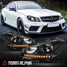Fits 2011-2015 Mercedes W204 C-Class{3D LED DRL/SIGNAL}Black Projector Headlight picture