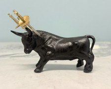 Vintage Spanish Toledo Cast Iron Bull Cocktail Sword Pick Holder 1960's picture