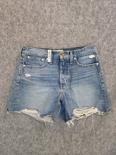 New Madewell Distressed Raw Hem Relaxed Mid-length Denim Shorts Size 27 NWT $85 picture