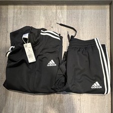 adidas Men’s Black/White 3-Stripes 2-Piece Tracksuit Set, Size L picture