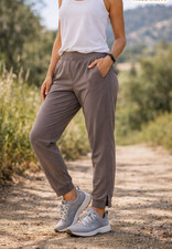 Athleta Taupe Rib Panel Joggers 12P Zip Back Pockets Slash Pockets Athleisure picture
