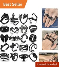 20-Piece Black Gothic Vintage Rings Set - Unique Punk Jewelry for All Occasions picture