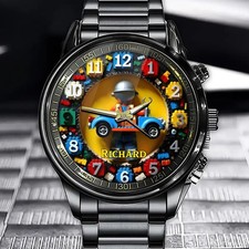 Personalized Playful Block Builder Custom Name Black Stainless Steel Watch picture