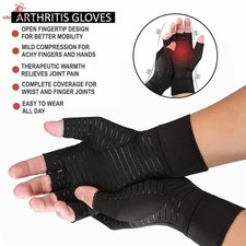 Copper Compression Gloves Anti Arthritis Fingerless Hand Support Pain Relief US picture