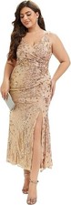 Ever-Pretty Plus Women’s Elegant Sequin Slit Sleeveless V Neck, Gold SZ:24 picture