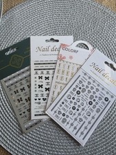 5D Embossed Nail Art Stickers Set of 4 Luxury Fashion Brand Decals Gold Black  picture
