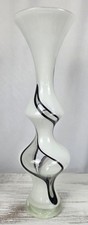 Vintage Krosno Józefina White/Black/Clear Swirl Ribbon Blown Glass Vase picture