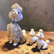 Vintage Lefton White Spaghetti Poodle Family Figurine Set Mom & 2 Pups C-5898 picture