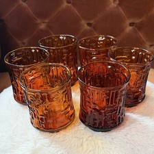 Libby Arctic Amber Textured Glass Tumblers Set of 6 Vintage picture