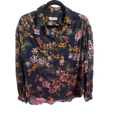 Pilcro Anthropologie Navy Floral Button Down Blouse Medium picture