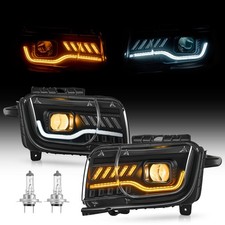 Black Projector Headlights for 2010-2013 Chevy Camaro w LED Switchback DRL Tube picture