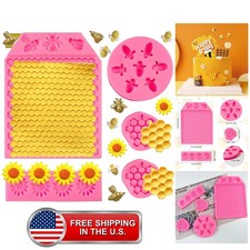 5 Pcs Bumble Bee Silicone Molds, Honeycomb Sunflower Fondant Mold, Beehive Si... picture