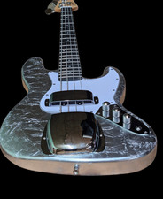 Great Playing Beautiful Vintage Style Silver Leaf Electric Bass Guitar & Gig Bag picture