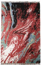 4x6 Artistic Modern Area Rug Abstract Wool Silk Hand-Knotted Red & Blue Hues picture