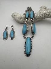 Arnold Maloney Navajo Sterling & Turquoise Necklace & Earrings Set 38g 16-22” picture