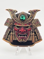 Japanese Oni Demon Samurai Mask 5 Oz .999 Fine Copper Colorized Shaped in Box picture
