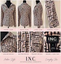I.N.C. International Concepts Women’s M Geometric Print Button Down Blouse picture
