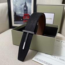Authentic Tom Ford Reversible Leather T-Buckle Belt Luxury Designer Fashion picture