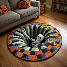 Halloween 3D Vortex Round Rug, Novelty Ghost Skeleton 3D Optical Illusion Rugs picture