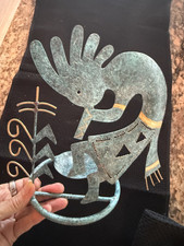Vintage Southwestern Kokopelli-style Metal Candle Holder – Verdigris Turquoise & picture