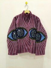 Boho Eye Embroidery Velvet Jacket, Handmade Bohemian Kimono Coat picture