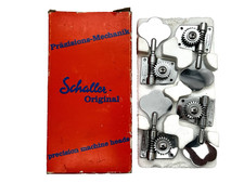 80’s SCHALLER BASS GUITAR TUNERS TUNING MACHINES 5 INLINE CHROME DUAL PIN picture