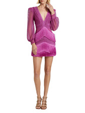 NWT $995 PATBO crochet knit long sleeve fringe mini dress - Cerise / pink - M picture
