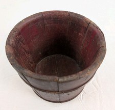 Vtg Primitive Wooden Stave Berry Bucket Red Painted 6 1/4
