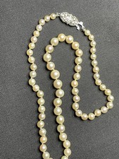 Graduated Pearl Necklace - Antique Deco Era 14k White Gold clasp Unusual Mix picture