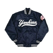 NY Yankees 90s Vintage Athletic Jacket Blue Satin Bomber Style Varsity Jacket picture