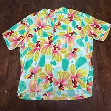 VTG Paradise Found Hawaiian Shirt Mens XL Neon Orchid Floral Rayon Made Hawaii picture