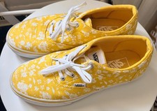 Size9-Vans Womens Authentic Lace Up Sneakers Yellow White Floral Print picture