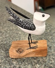 Vintage Wooden Folk Art Seagull Bird Carved Artist Signed Merrily & William 4” picture
