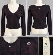 Lululemon Women’s Size 6 Purple Black Tie Dye Long Sleeve V-Neck Top ST2 picture